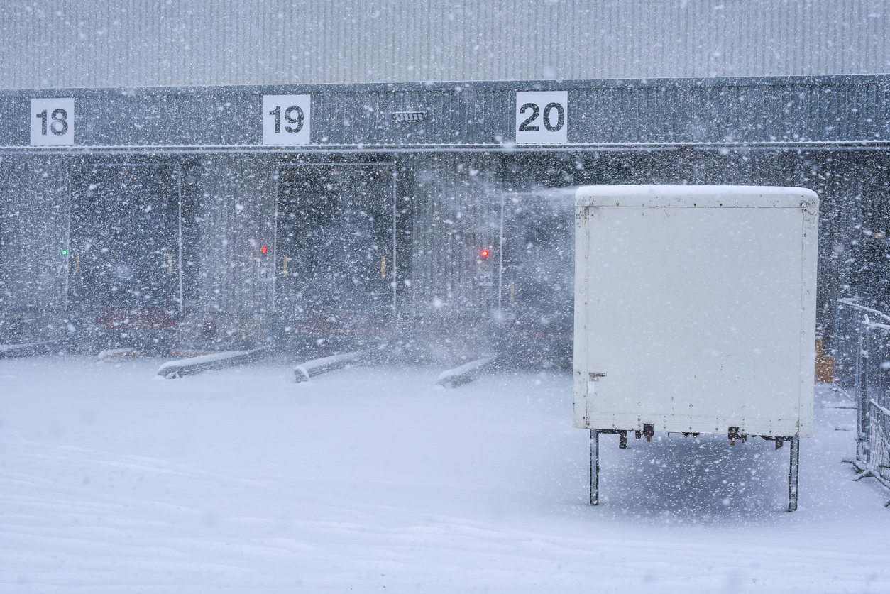 Drive-up storage units in snowy weather